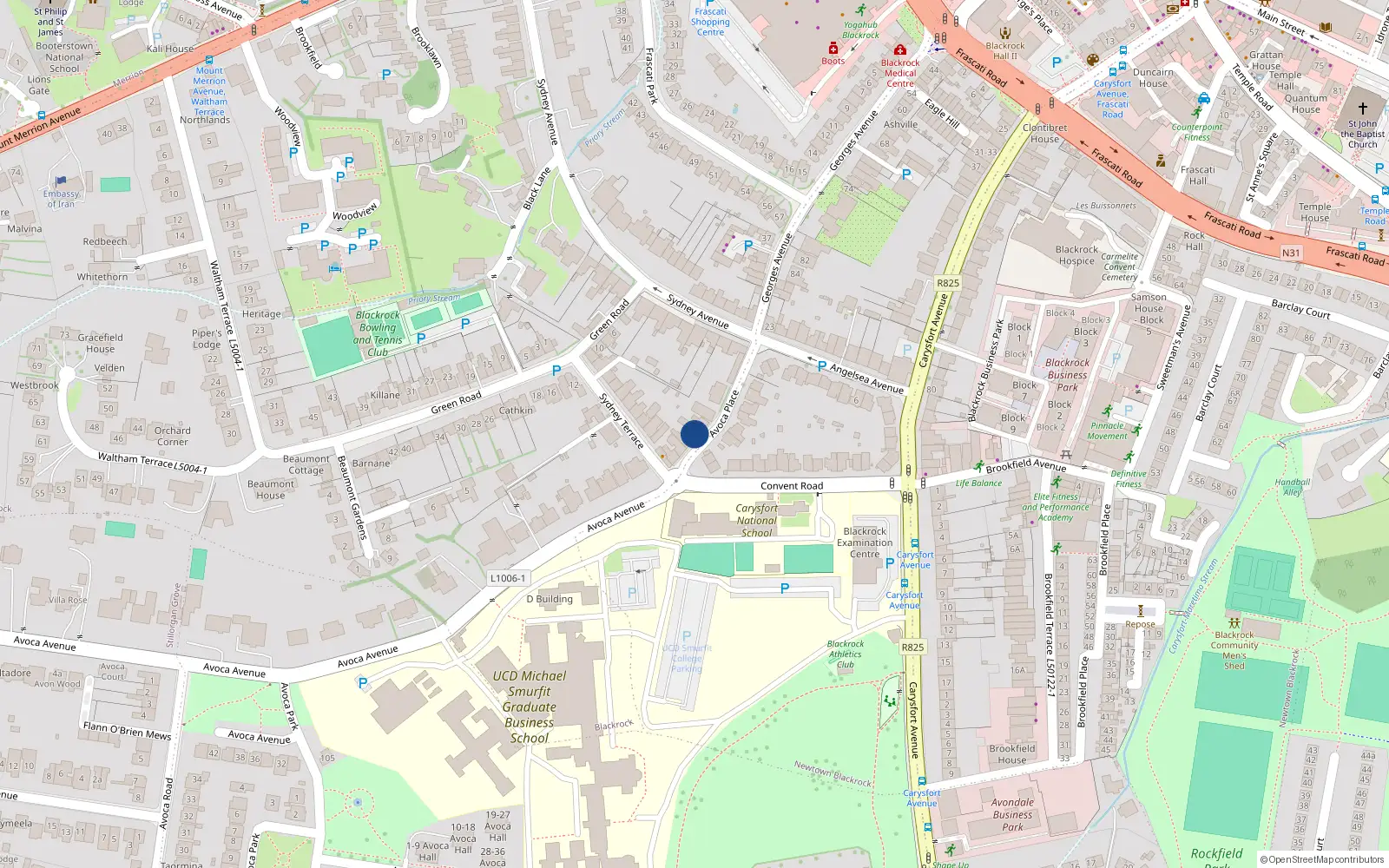 Overhead map showing the location of 5 Avoca Place, Blackrock, Dublin