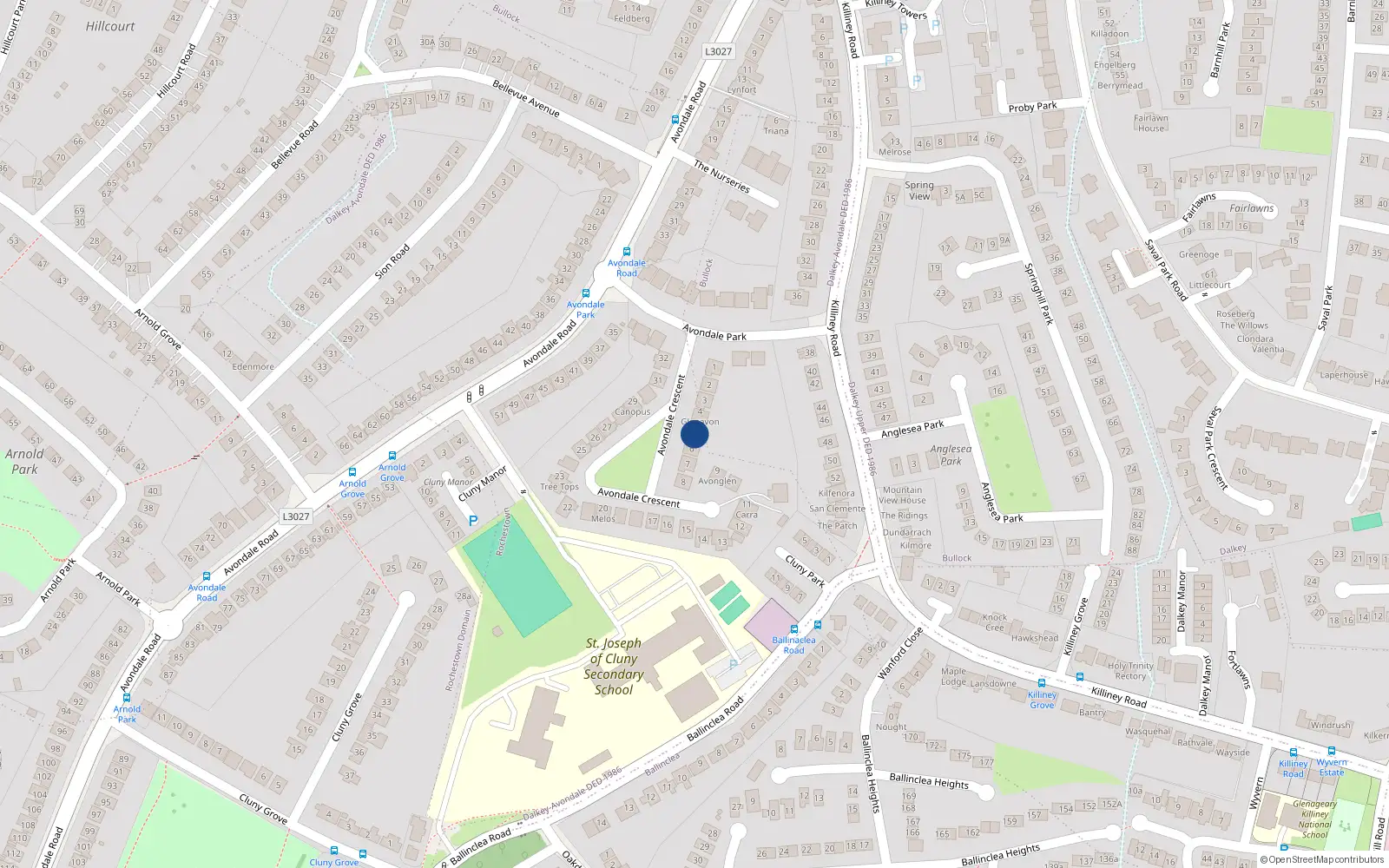 Overhead map showing the location of 5 Avondale Crescent, Killiney, Dublin