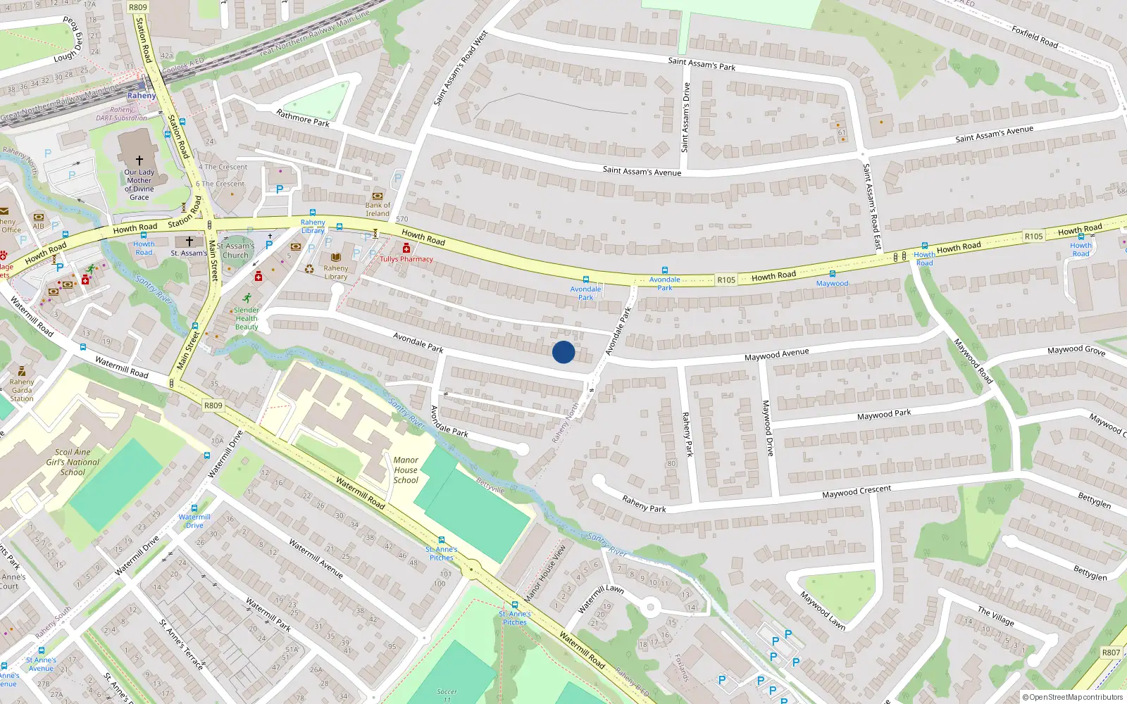 Overhead map showing the location of 5 Avondale Park, Dublin 5