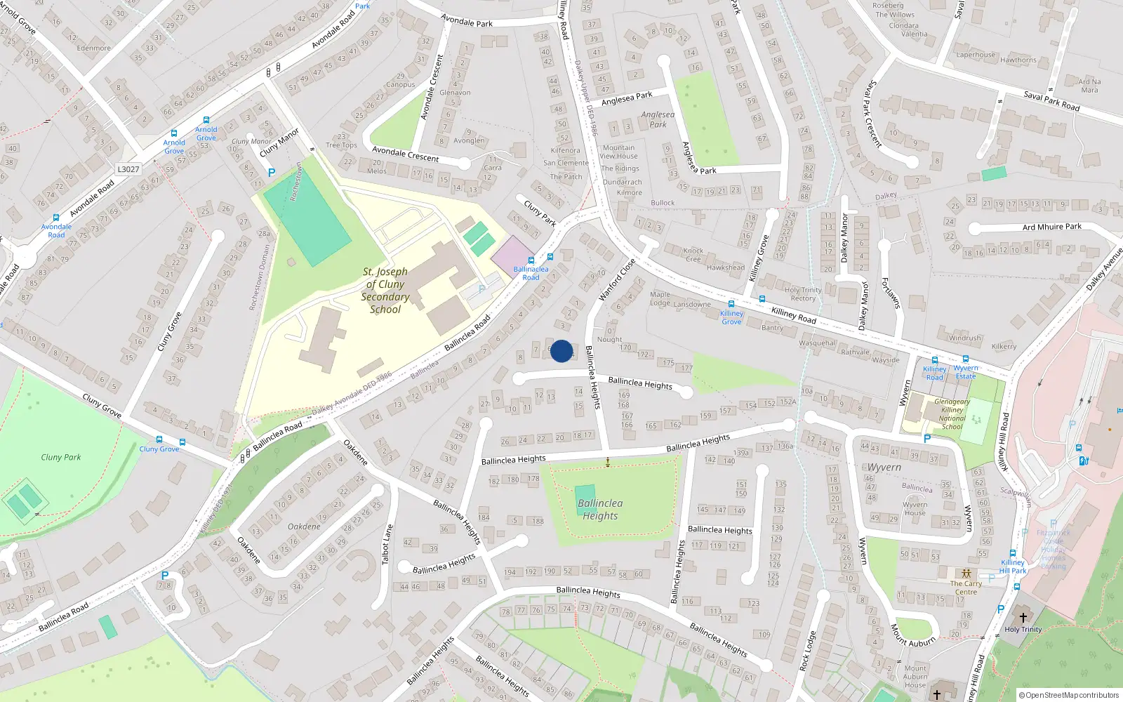 Overhead map showing the location of 5 Ballinclea Heights, Killiney