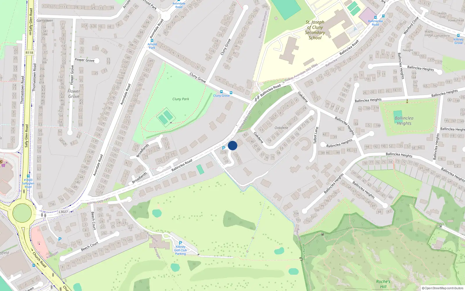 Overhead map showing the location of 5 Ballinclea Wood, Killiney