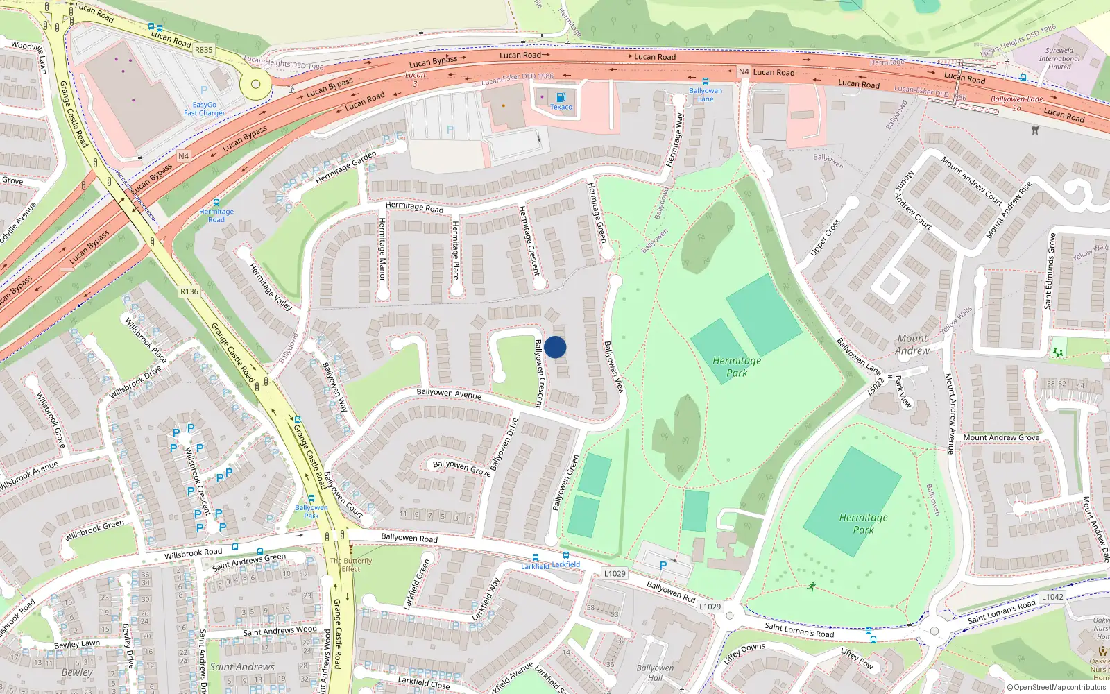 Overhead map showing the location of 5 Ballyowen Crescent, Lucan, Dublin