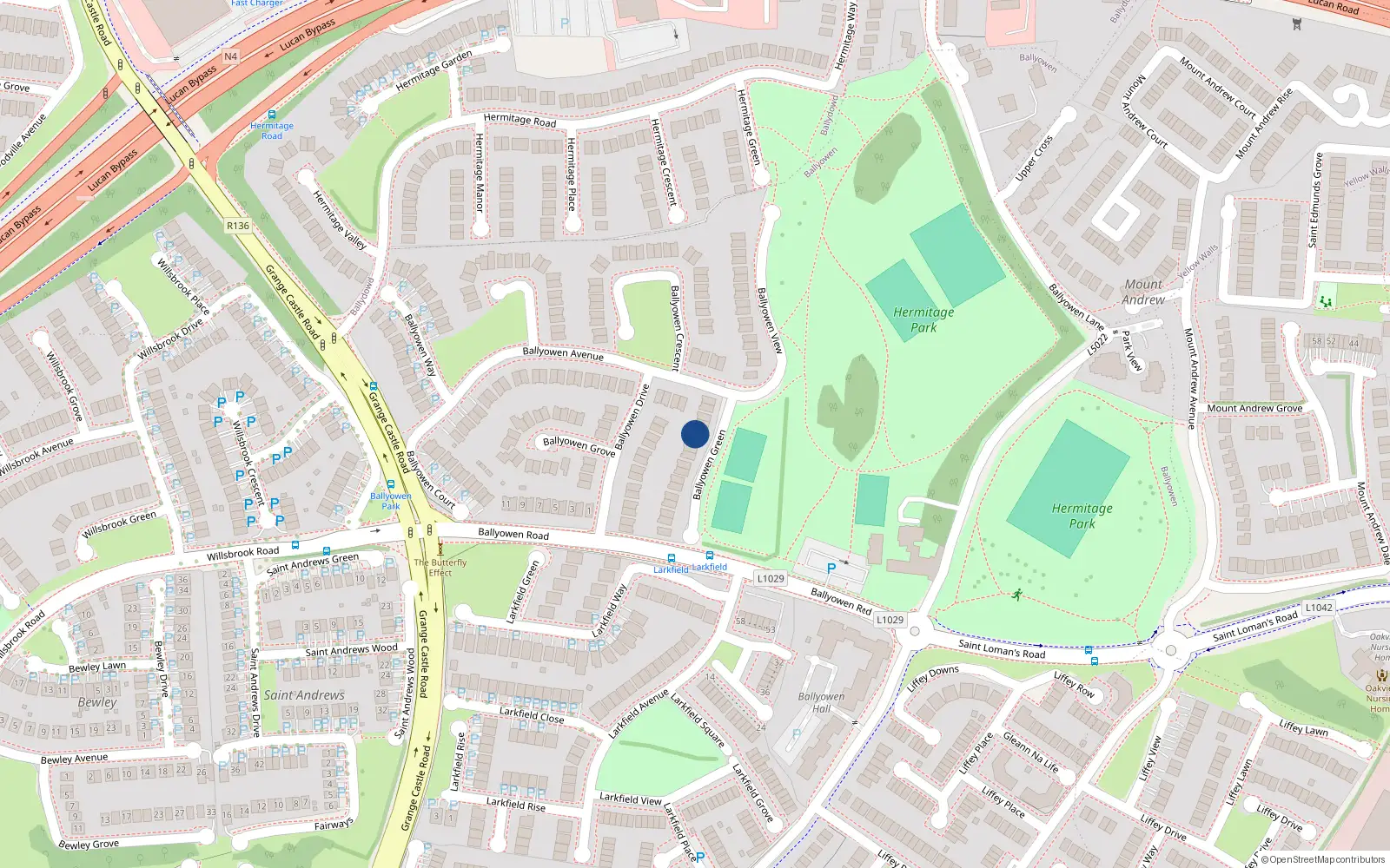 Overhead map showing the location of 5 Ballyowen Green, Lucan, Co Dublin