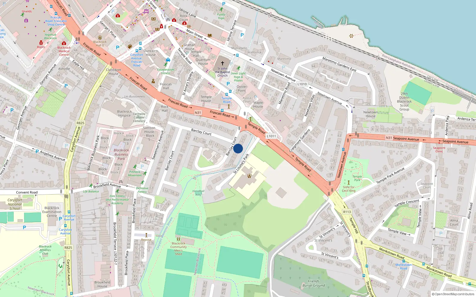 Overhead map showing the location of 5 Barclay Court, Blackrock, Dublin