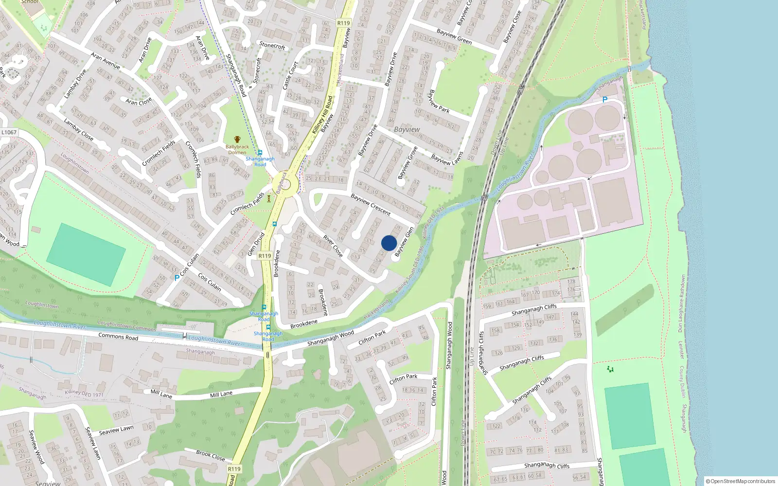 Overhead map showing the location of 5 Bayview Glen, Killiney, Dublin