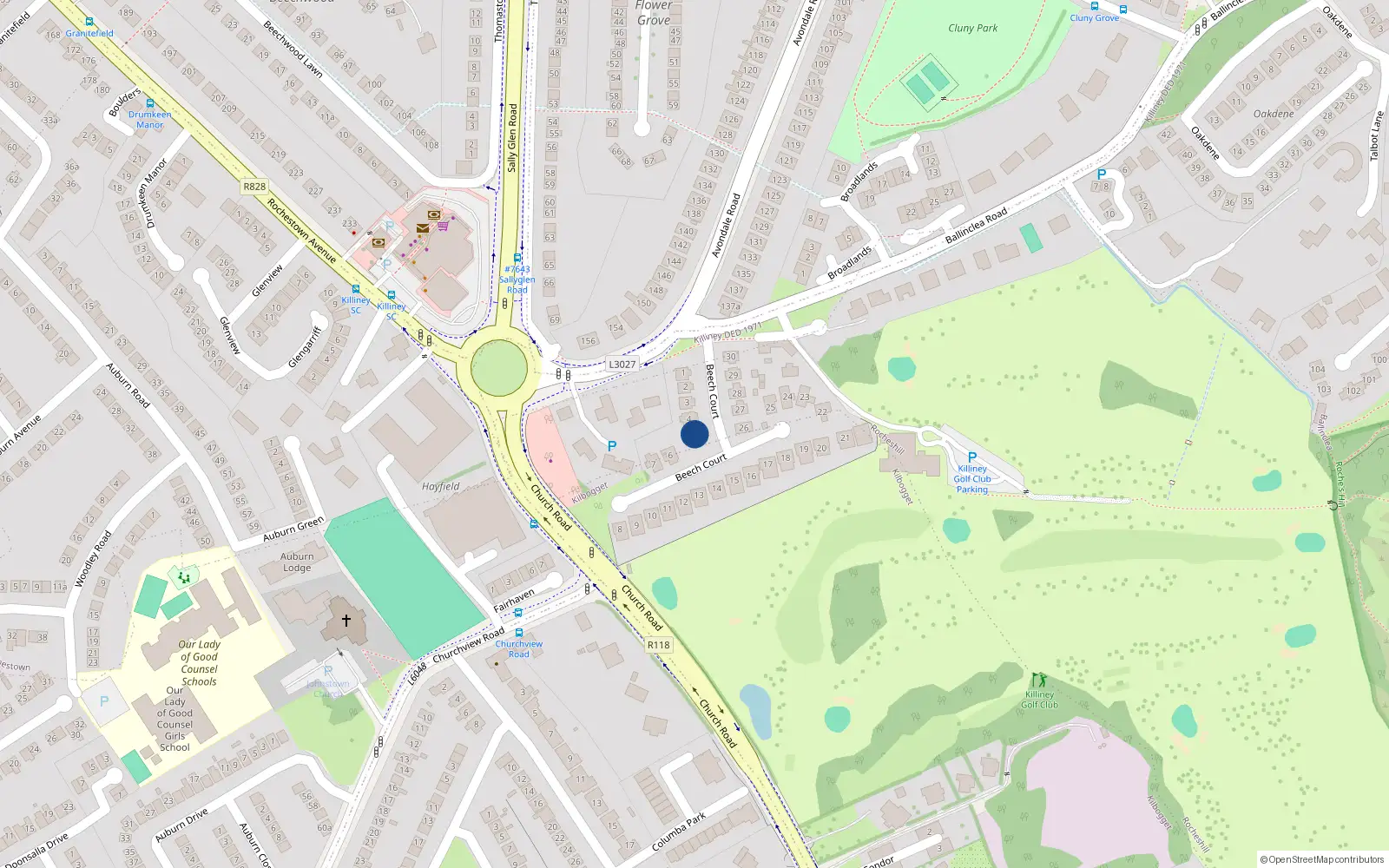 Overhead map showing the location of 5 Beech Court, Killiney