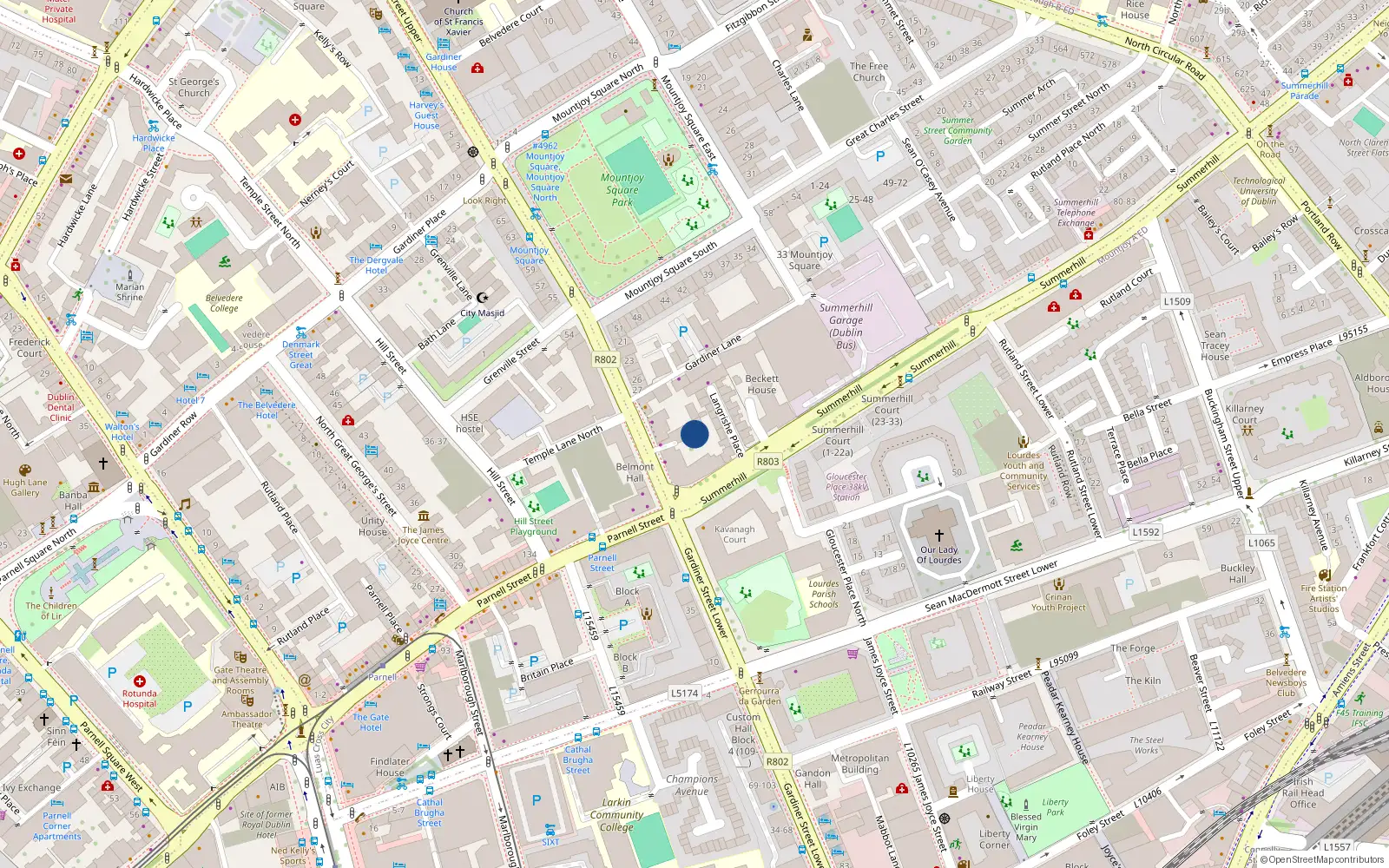 Overhead map showing the location of 5 Belmont, Lower Gardiner St, Dublin 1