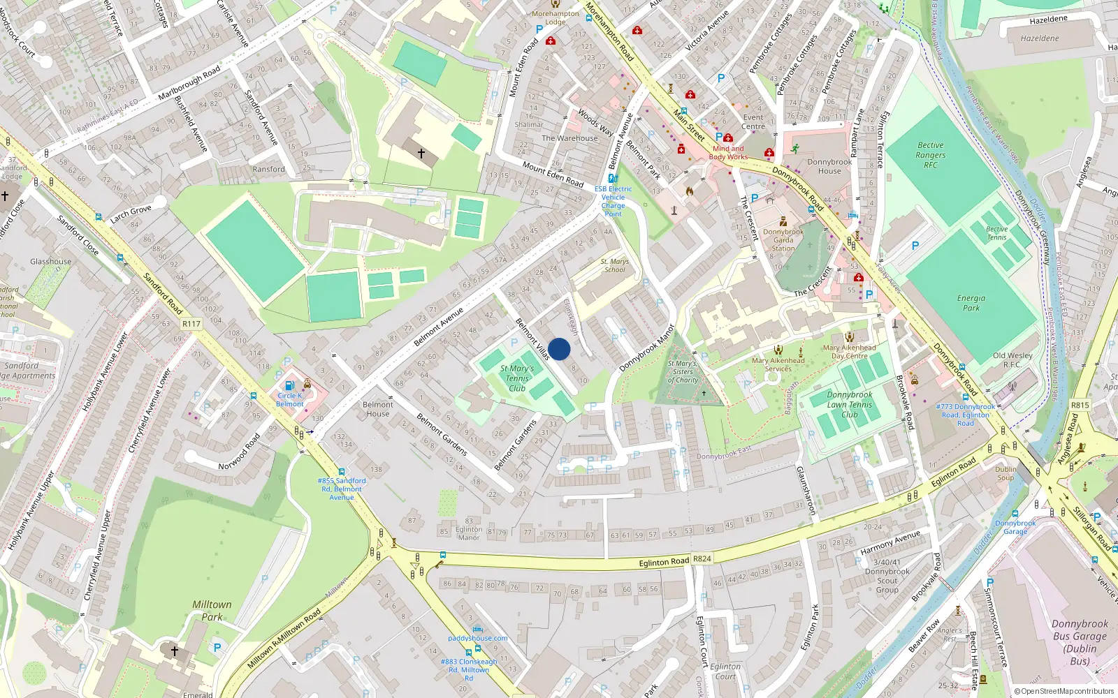 Overhead map showing the location of 5 Belmont Villas, Donnybrook