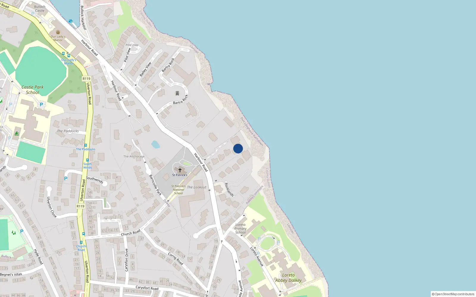 Overhead map showing the location of 5 Beulah Court, Harbour Road, Dalkey