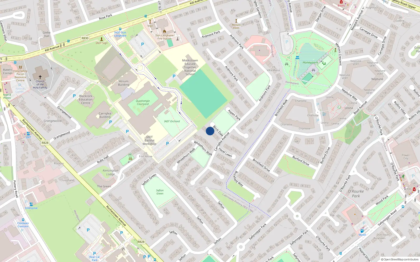 Overhead map showing the location of 5 Birch Dale, Dun Laoghaire