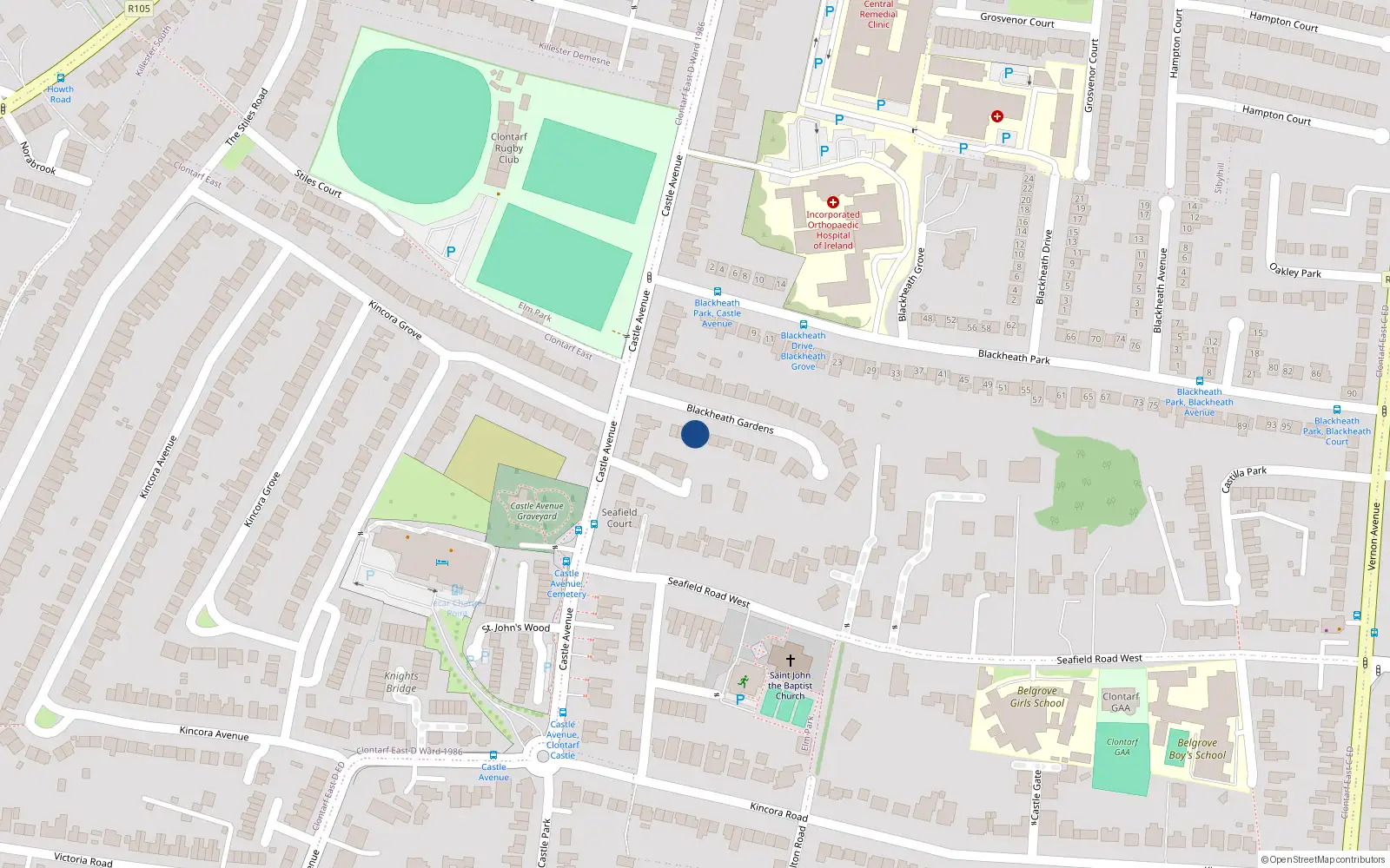 Overhead map showing the location of 5 Blackheath Gardens, Dublin 3