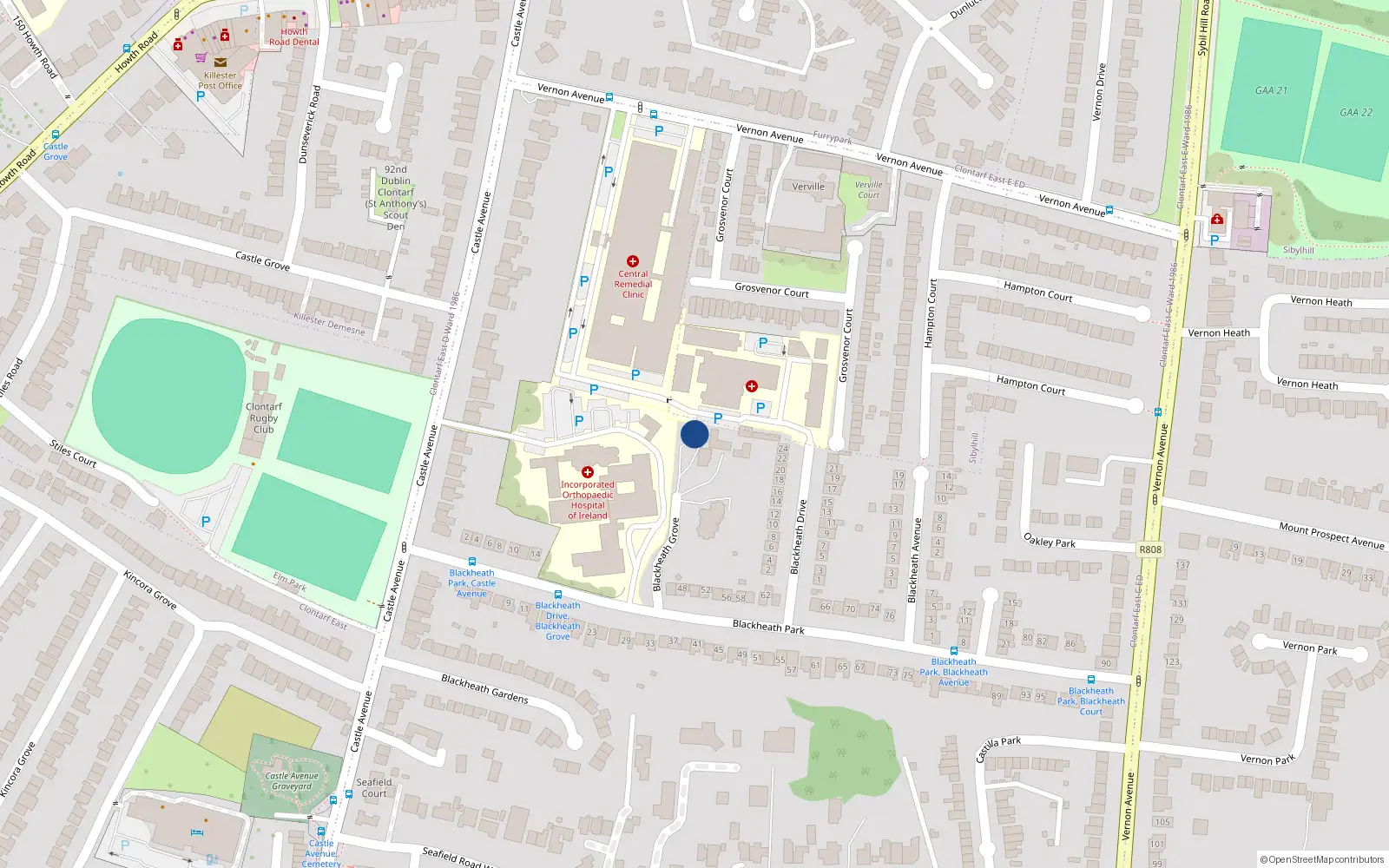 Overhead map showing the location of 5 Blackheath Grove, Dublin 3