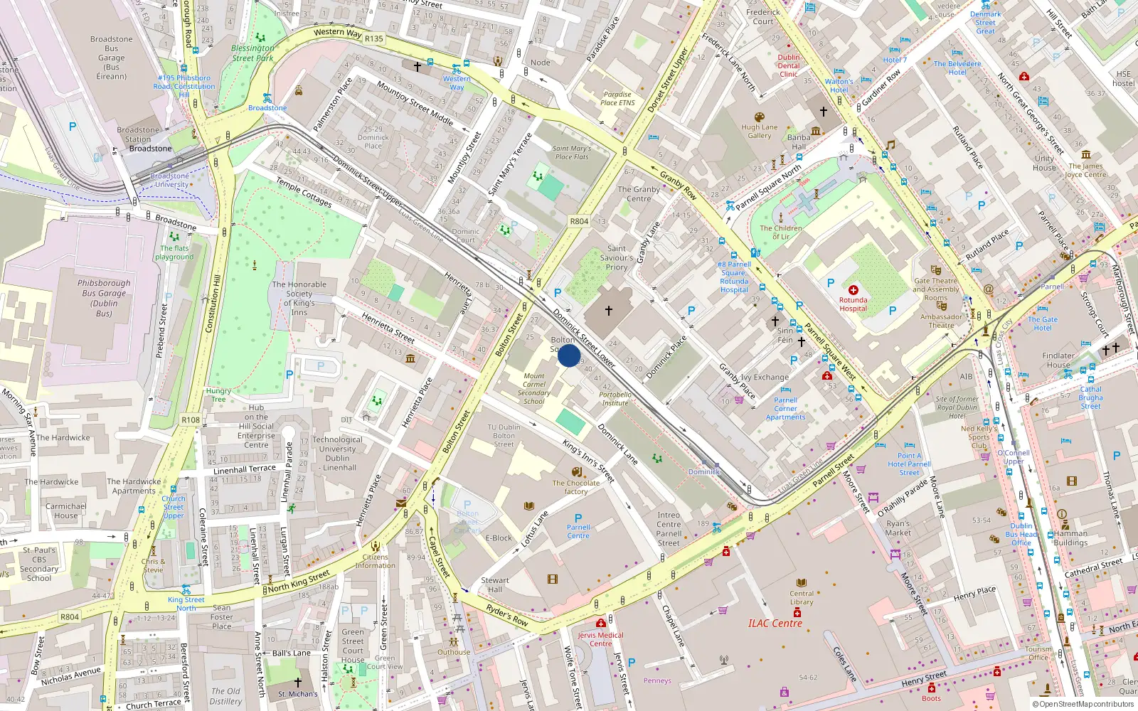 Overhead map showing the location of 5 Bolton Square, Dominick Street Lower, Dublin 1, D01 Kf61