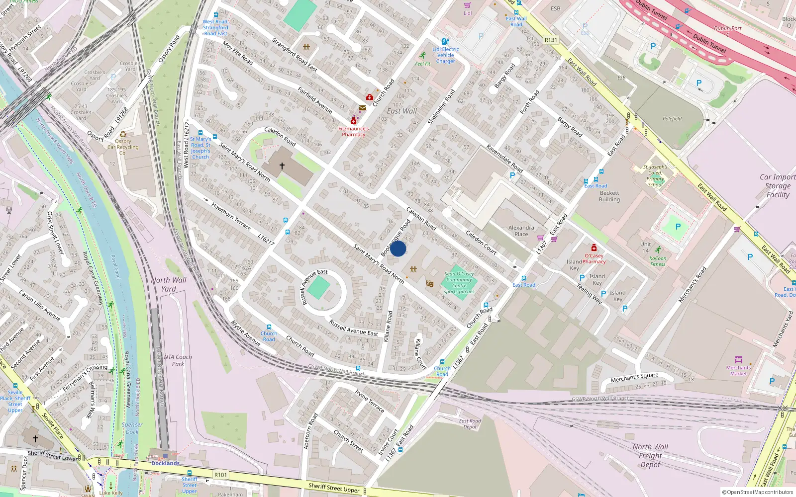 Overhead map showing the location of 5 Boolavogue Road, East Wall, Dublin 3