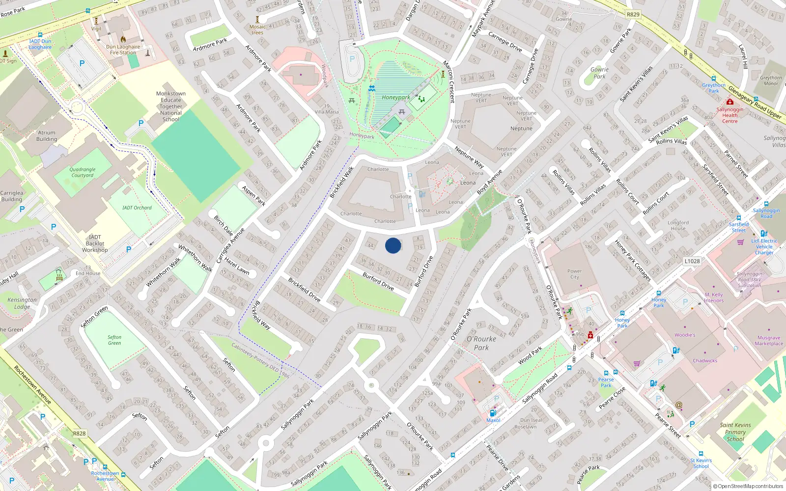 Overhead map showing the location of 5 Boyd Avenue, Dun Laoghaire