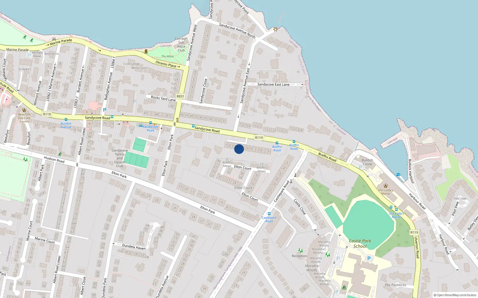 Overhead map showing the location of 5 Breffni Terrace, Breffni Road, Sandycove