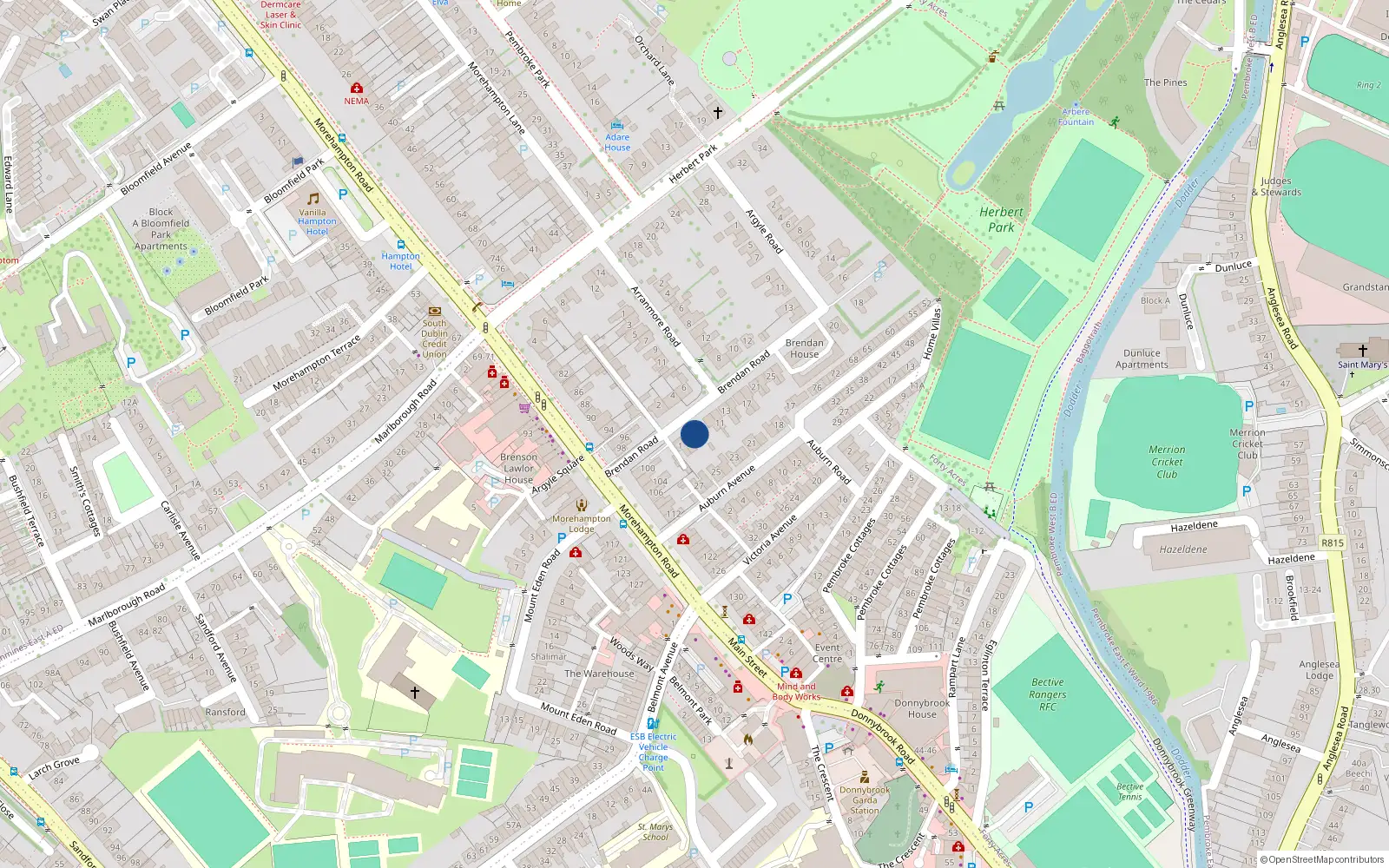 Overhead map showing the location of 5 Brendan Road, Dublin 4