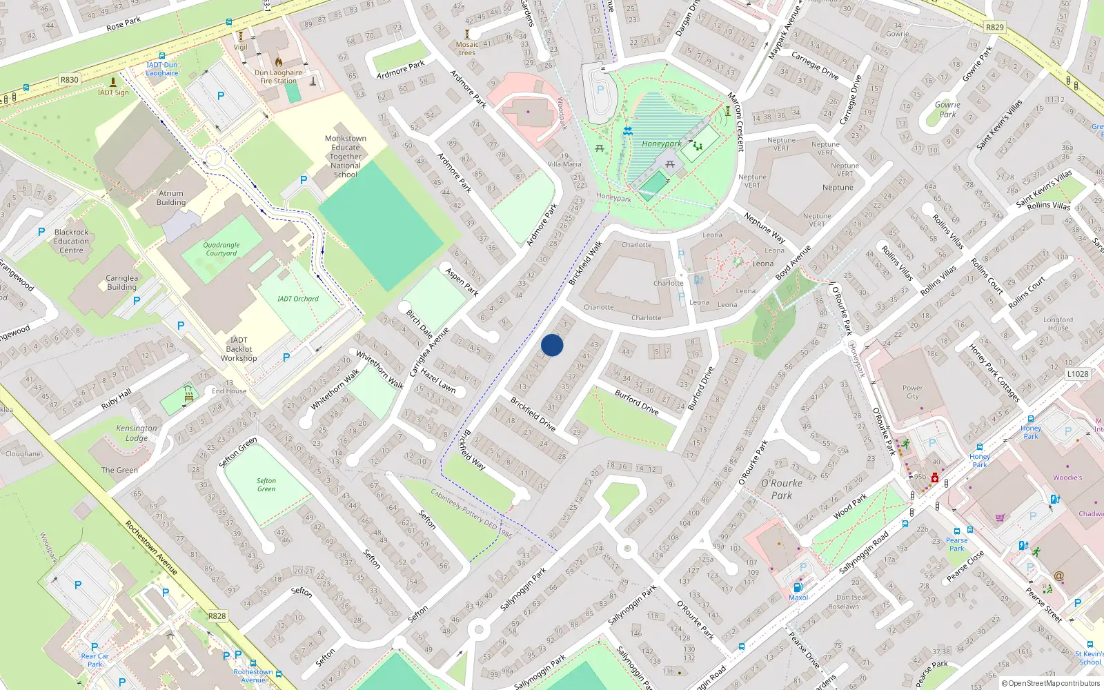 Overhead map showing the location of 5 Brickfield Drive, Dun Laoghaire