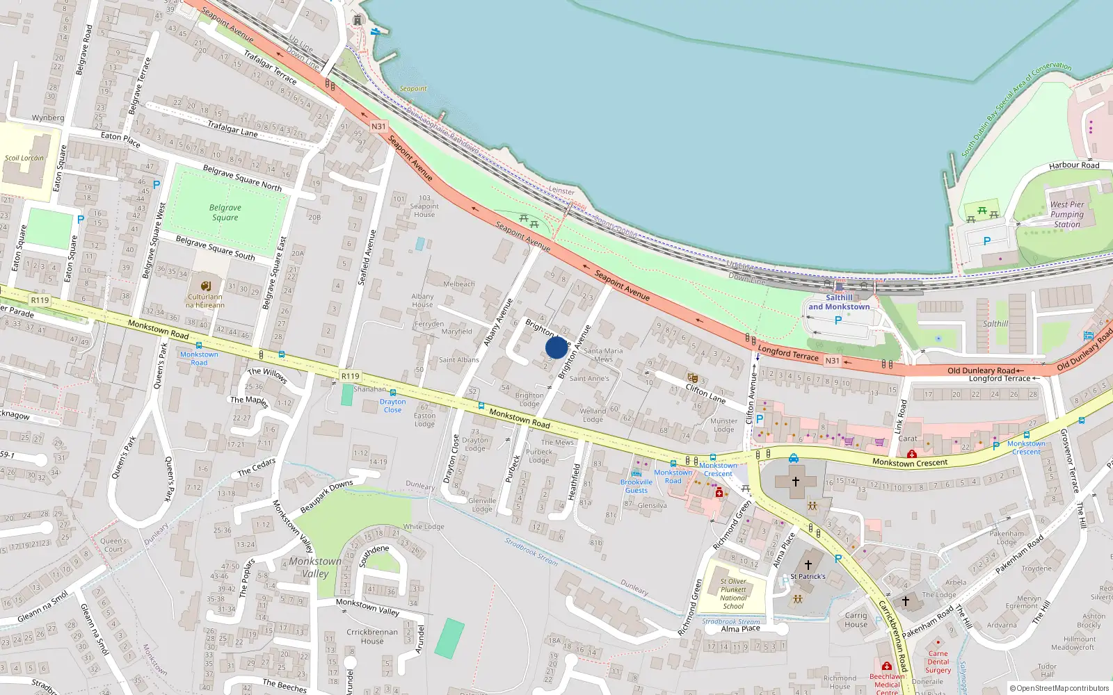 Overhead map showing the location of 5 Brighton Avenue, Blackrock