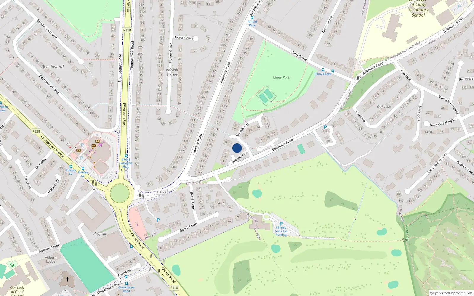 Overhead map showing the location of 5 Broadlands, Killiney