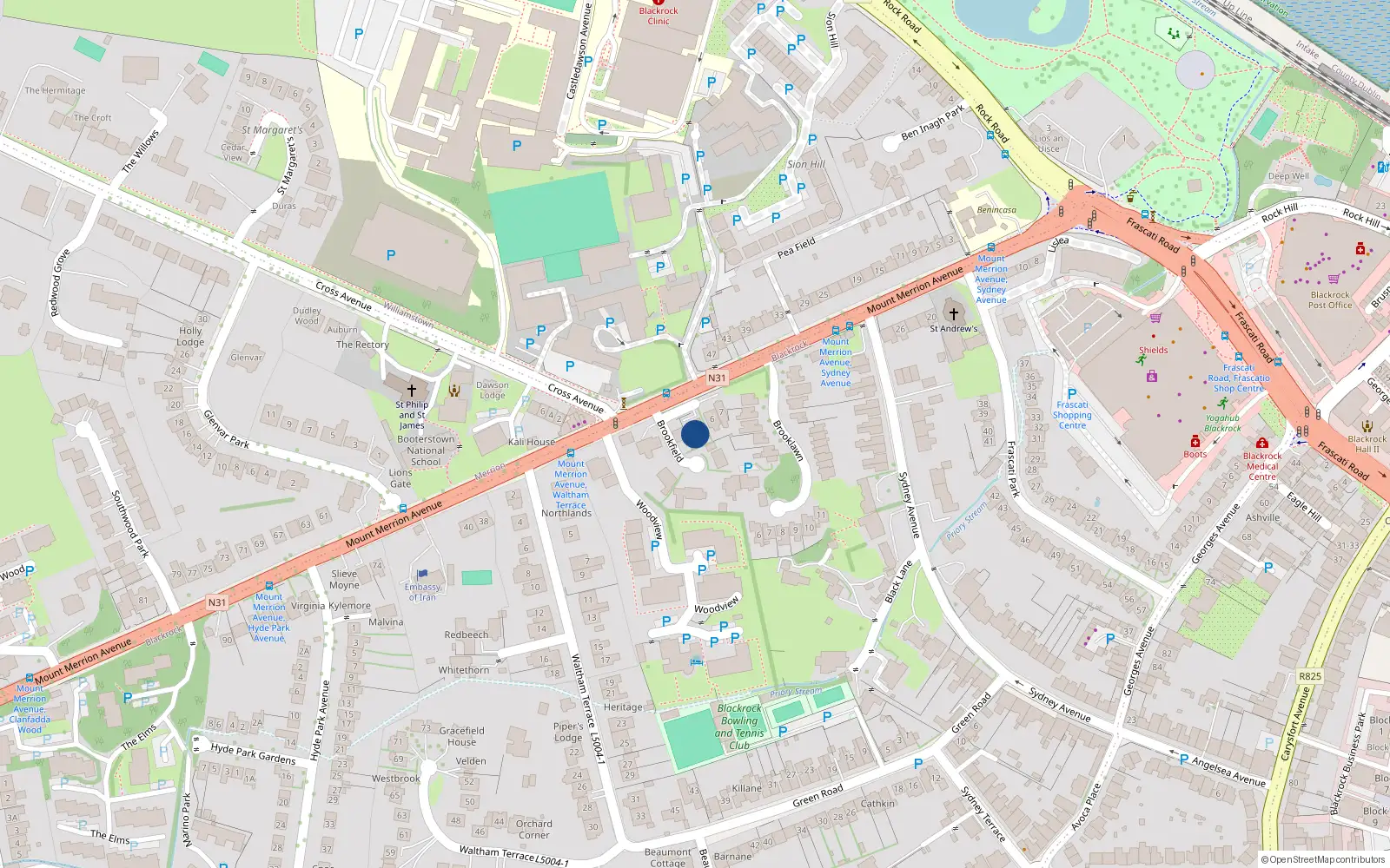 Overhead map showing the location of 5 Brookfield, Blackrock