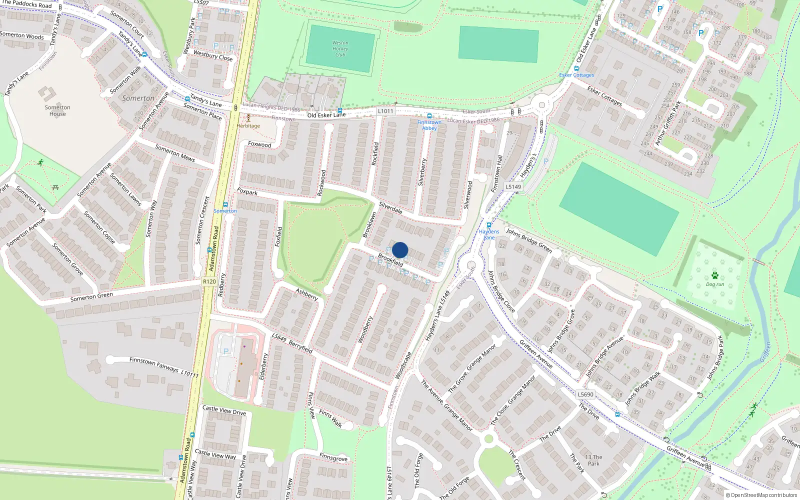 Overhead map showing the location of 5 Brookfield, Finnstown Abbey, Lucan