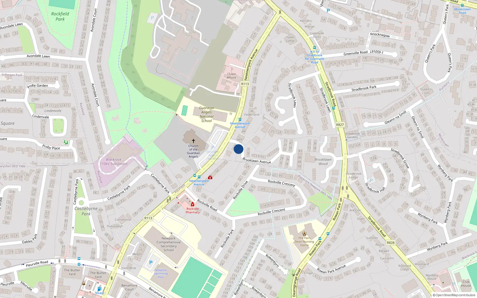 Overhead map showing the location of 5 Brooklawn Avenue, Blackrock