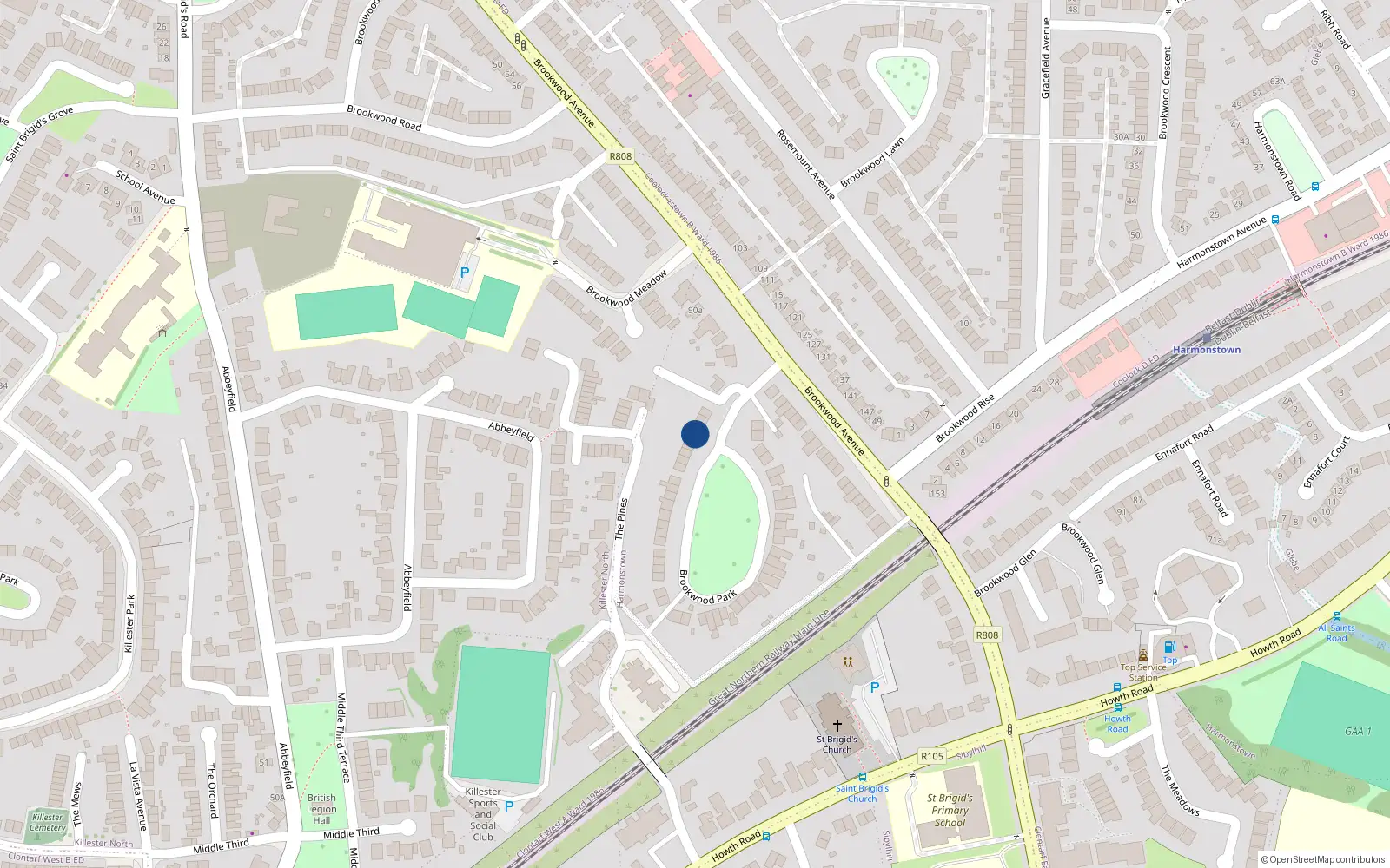 Overhead map showing the location of 5 Brookwood Park, Dublin 5