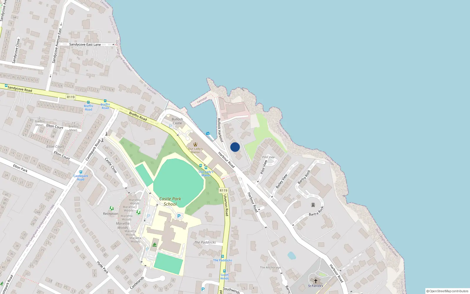 Overhead map showing the location of 5 Bullock Harbour, Dalkey