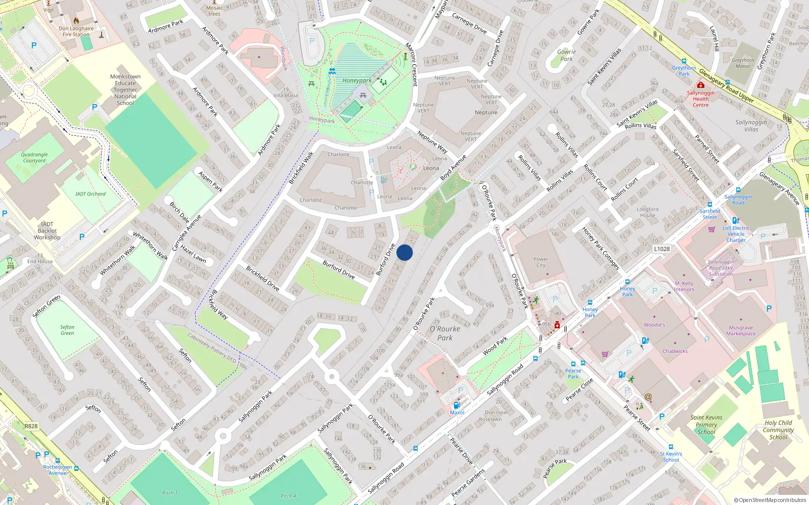 Overhead map showing the location of 5 Burford Drive, Dun Laoghaire