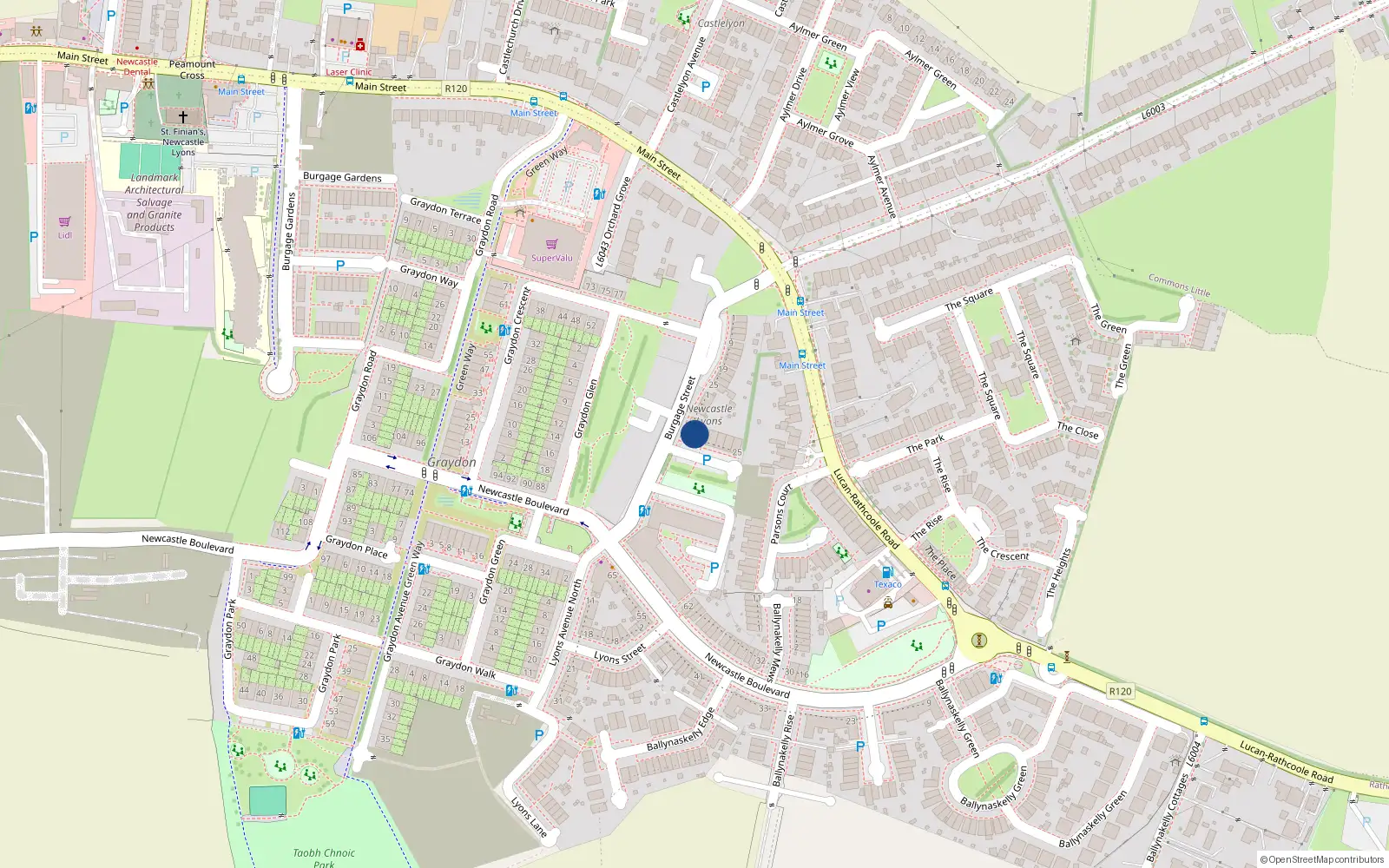 Overhead map showing the location of 5 Burgage Green, Newcastle South