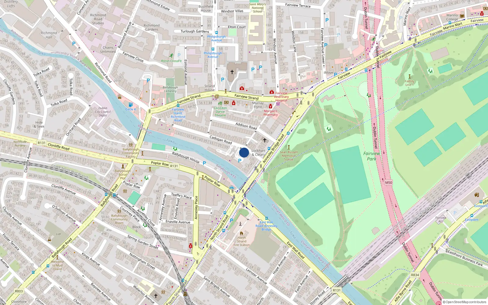 Overhead map showing the location of 5 Cadogan Road, Dublin 3