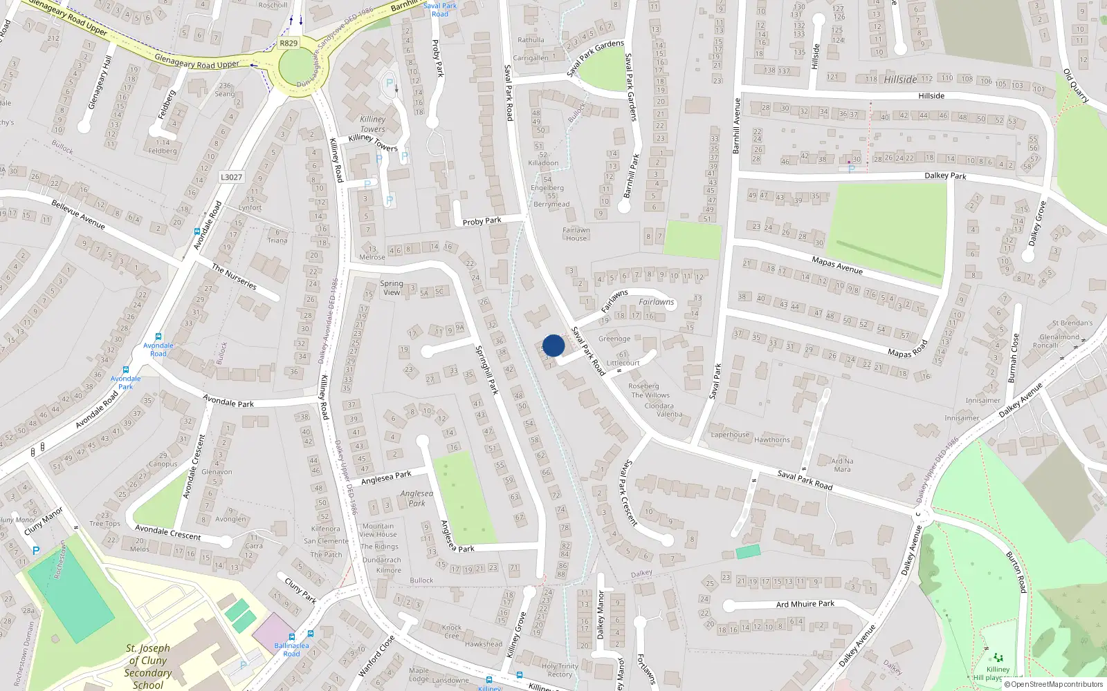 Overhead map showing the location of 5 Caldragh, Dalkey