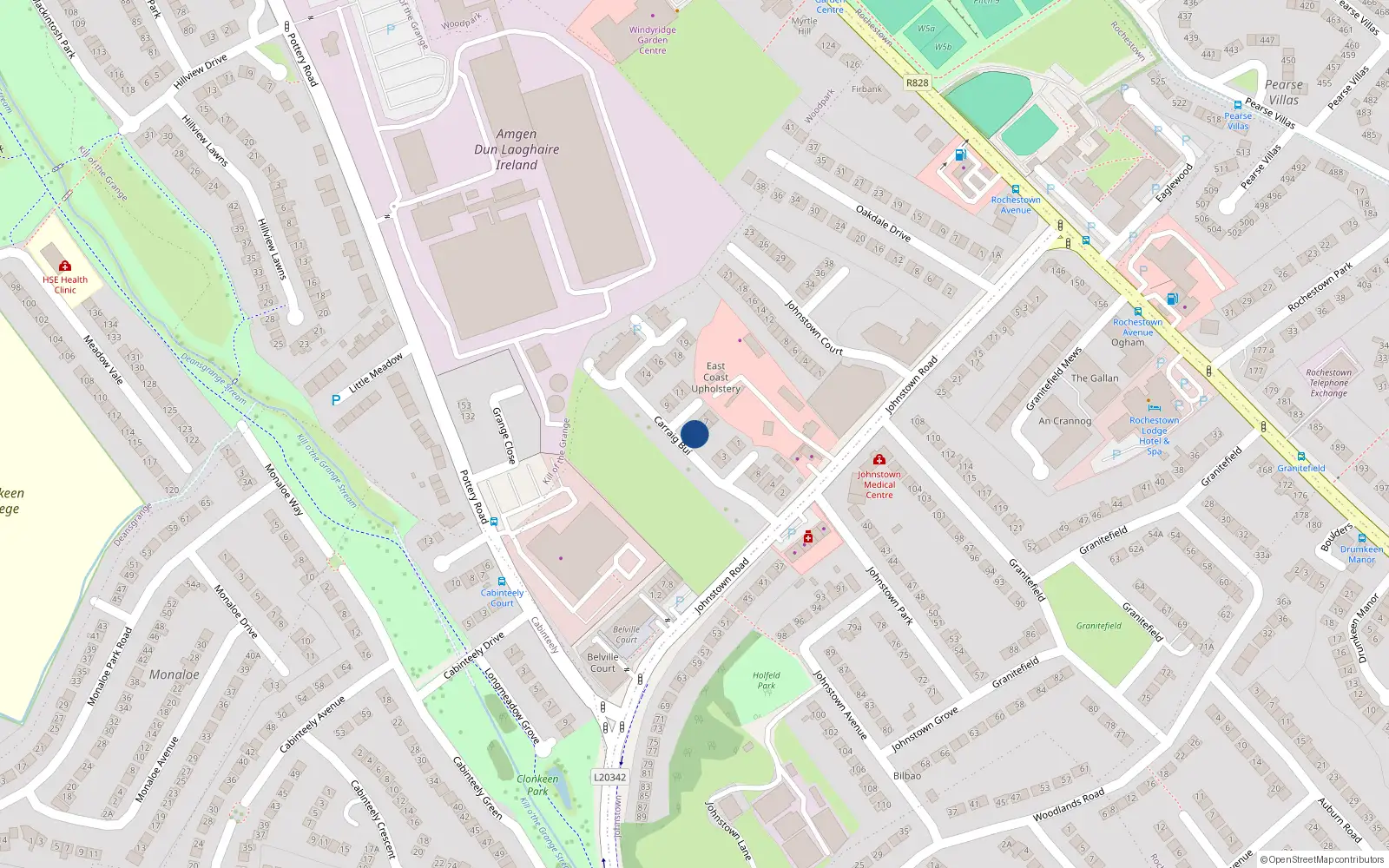 Overhead map showing the location of 5 Carraig Bui, Baile Átha Cliath