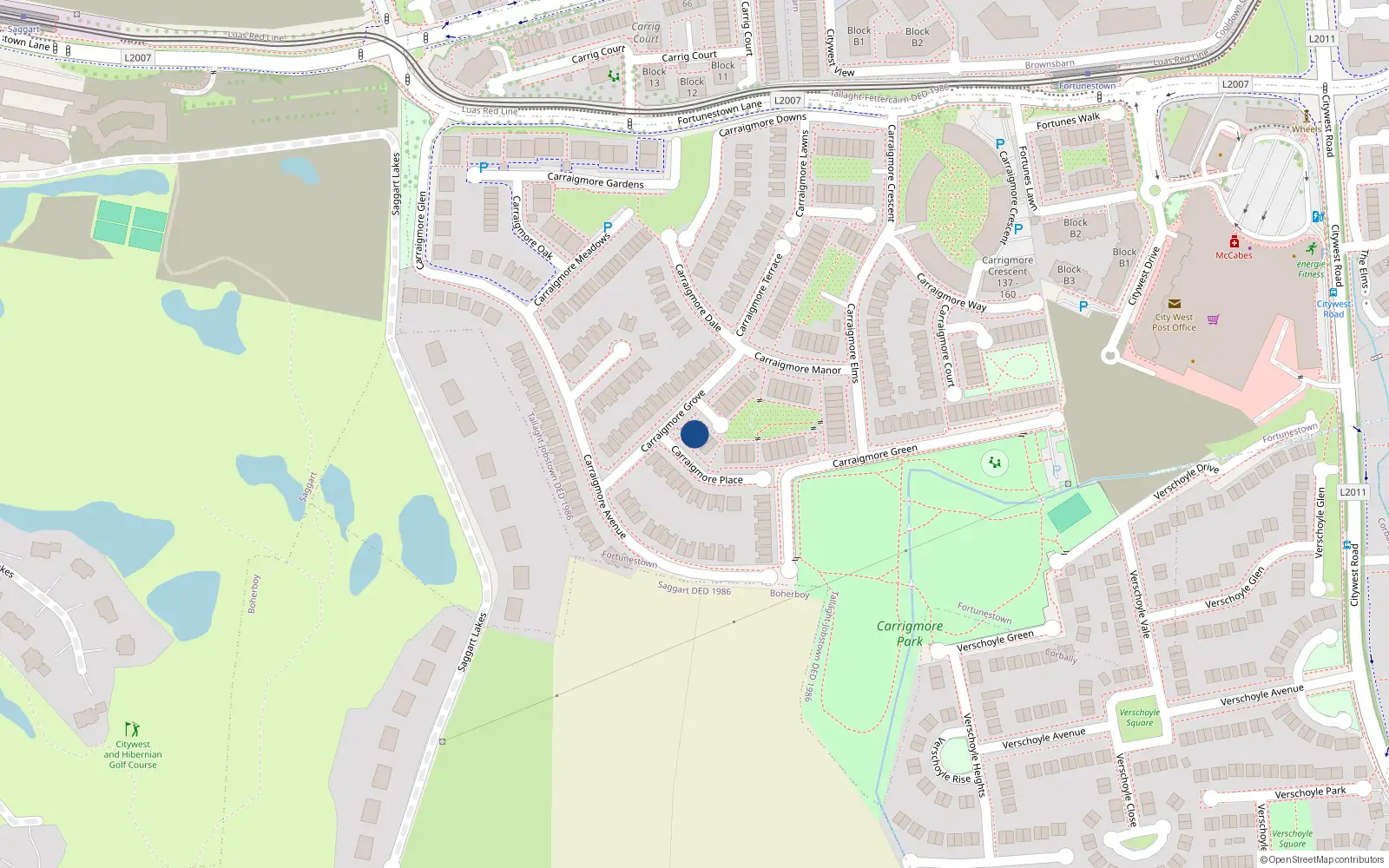 Overhead map showing the location of 5 Carrigmore Place, Saggart