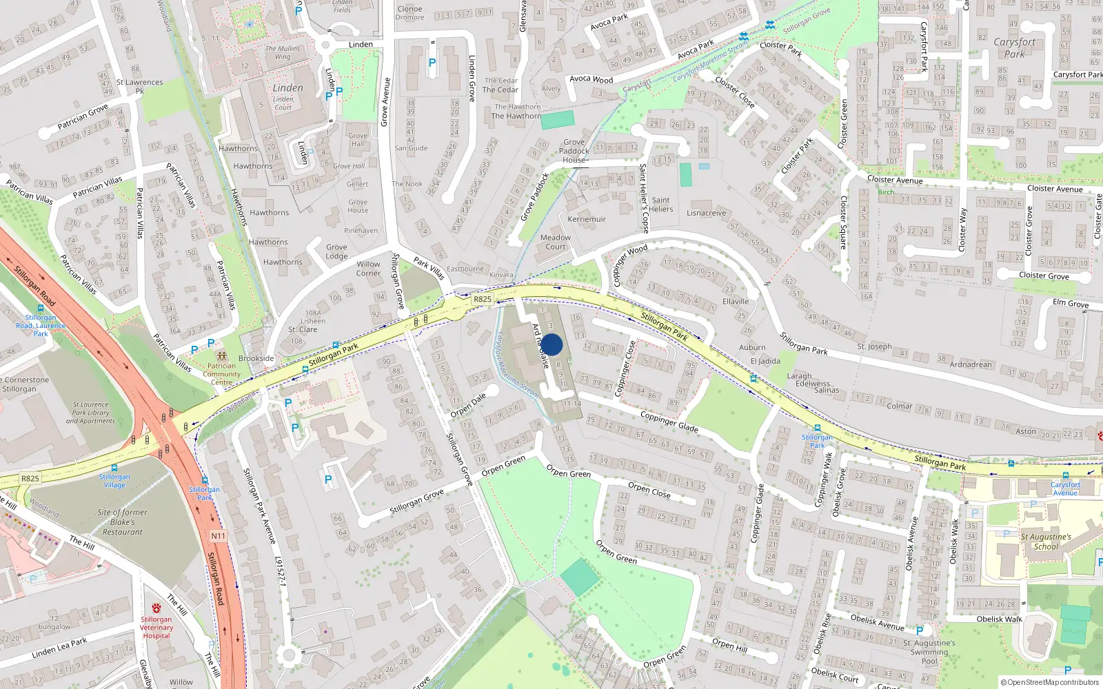 Overhead map showing the location of 5 Carysfort Ard na Glaise, Stillorgan