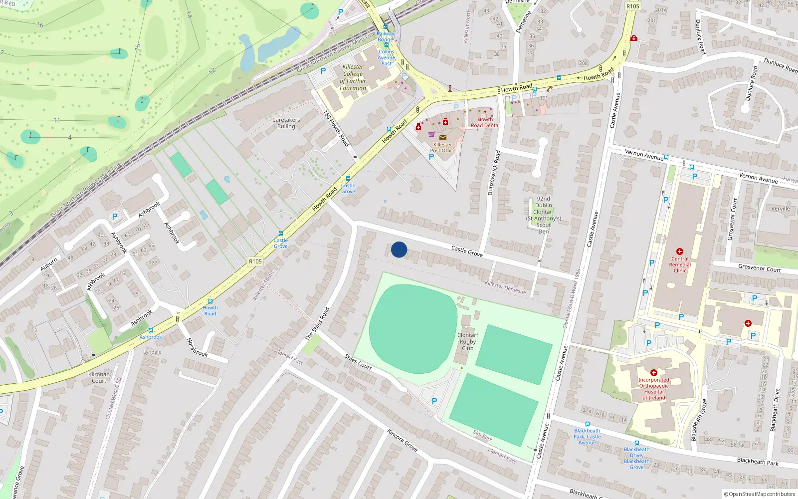 Overhead map showing the location of 5 Castle Grove, Dublin 3
