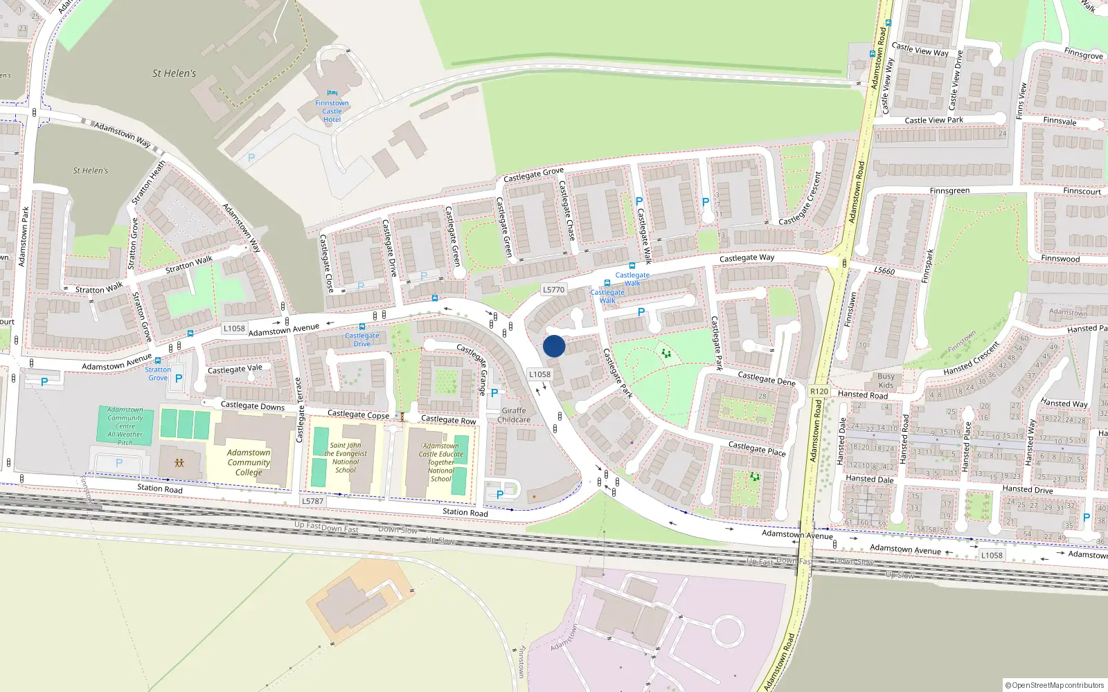 Overhead map showing the location of 5 Castlegate Court, Adamstown