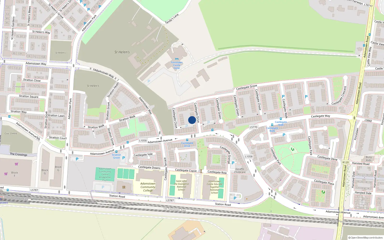 Overhead map showing the location of 5 Castlegate Drive, Lucan