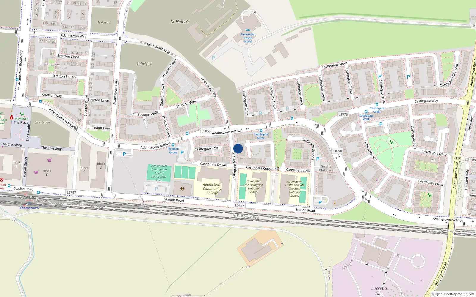 Overhead map showing the location of 5 Castlegate Terrace, Adamstown, Lucan