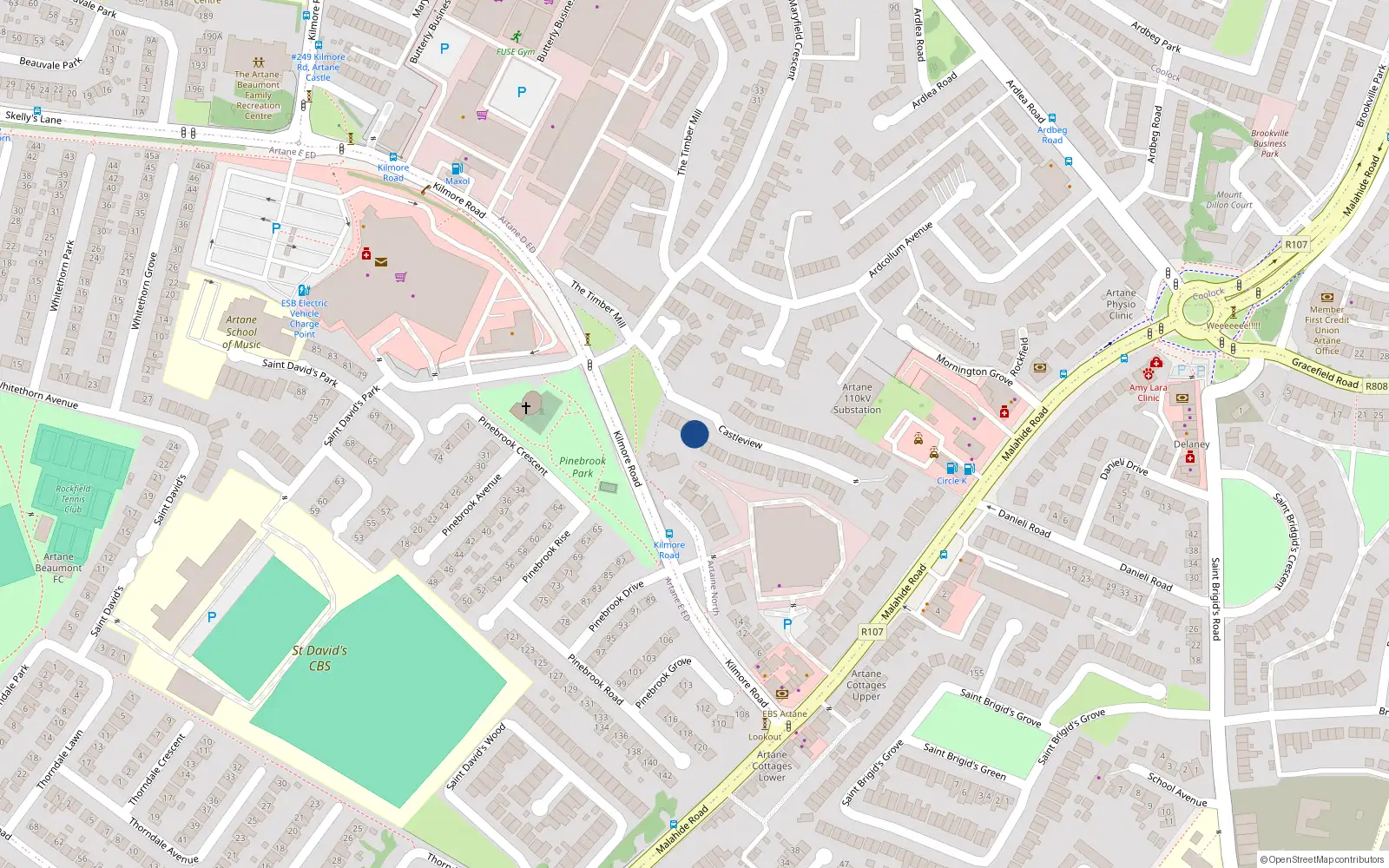 Overhead map showing the location of 5 Castleview Walk, Artane, Dublin 5