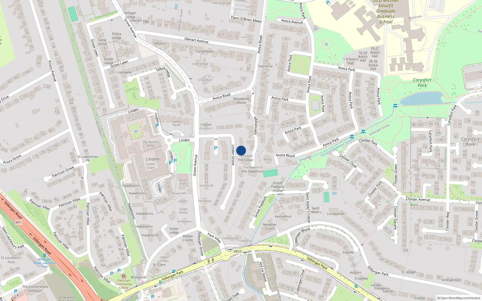 Overhead map showing the location of 5 Cedar Cottages, Linden Grove, Blackrock