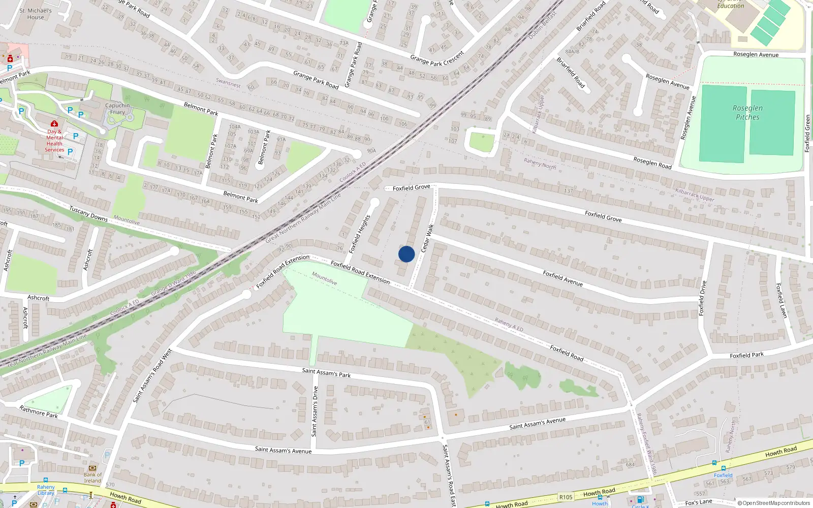 Overhead map showing the location of 5 Cedar Walk, Dublin 5