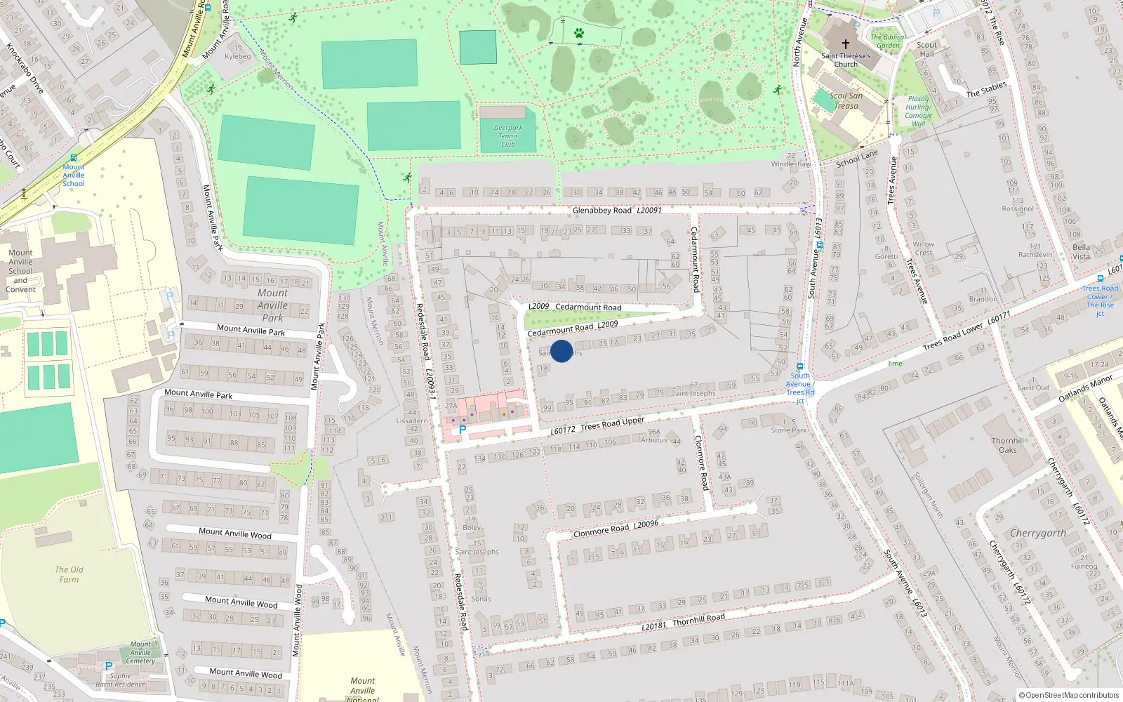 Overhead map showing the location of 5 Cedarmount Road, Blackrock