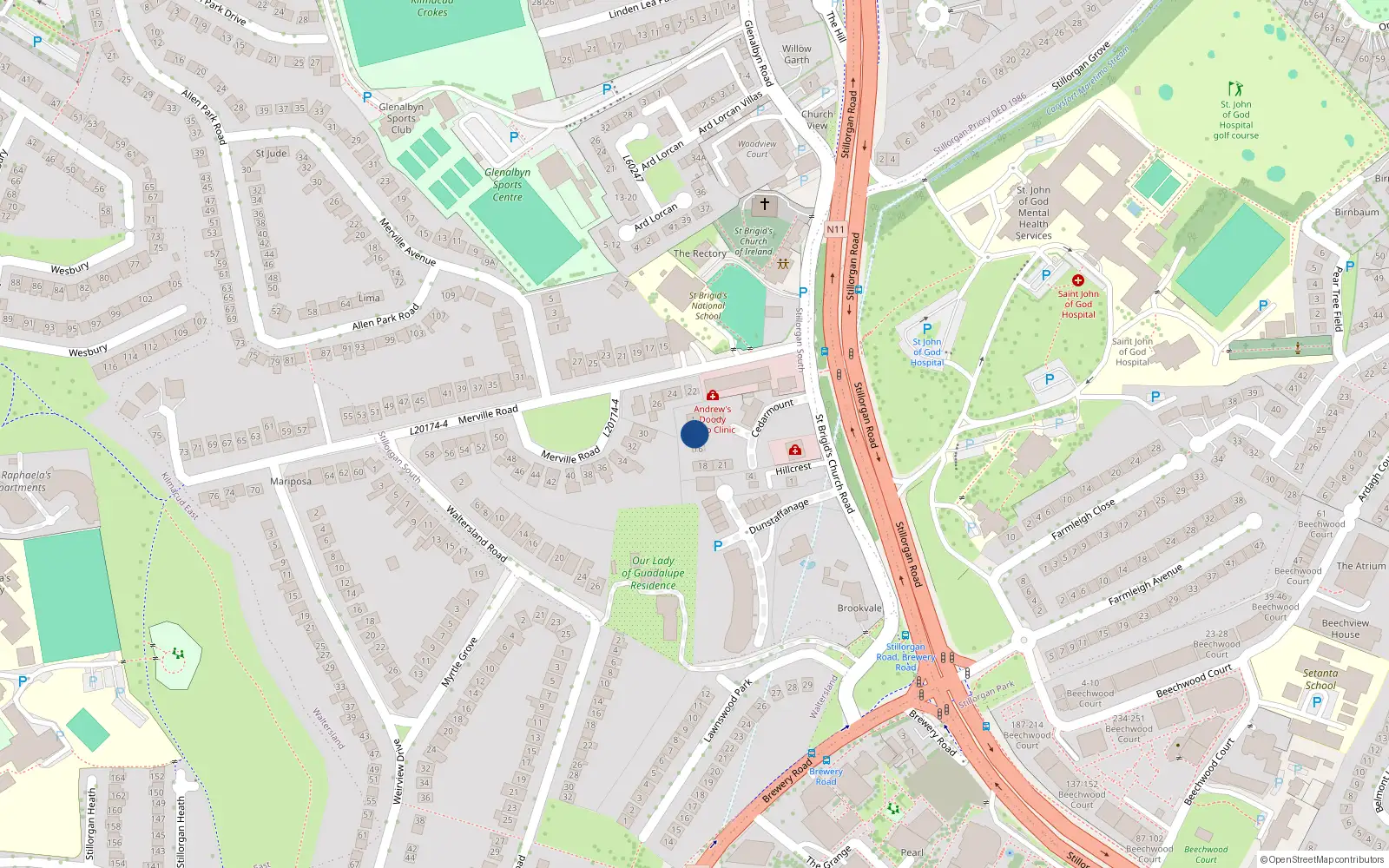 Overhead map showing the location of 5 Cedarmount, St Brigids Church Road, Stillorgan