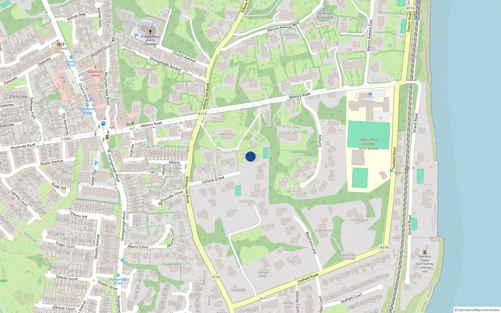 Overhead map showing the location of 5 Cenacle Grove, Killiney Hill Road, Killiney