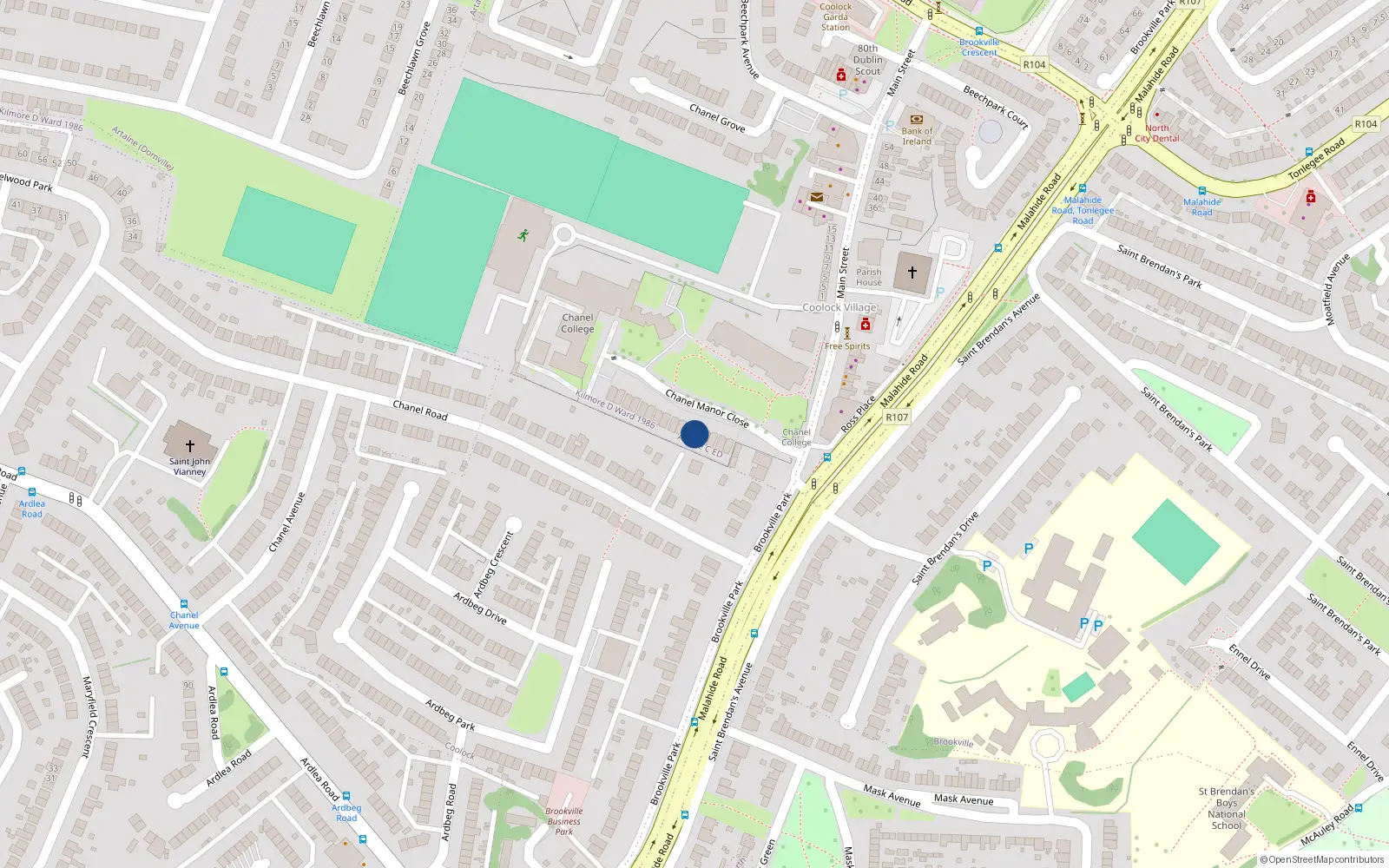 Overhead map showing the location of 5 Chanel Manor Close, Dublin 5