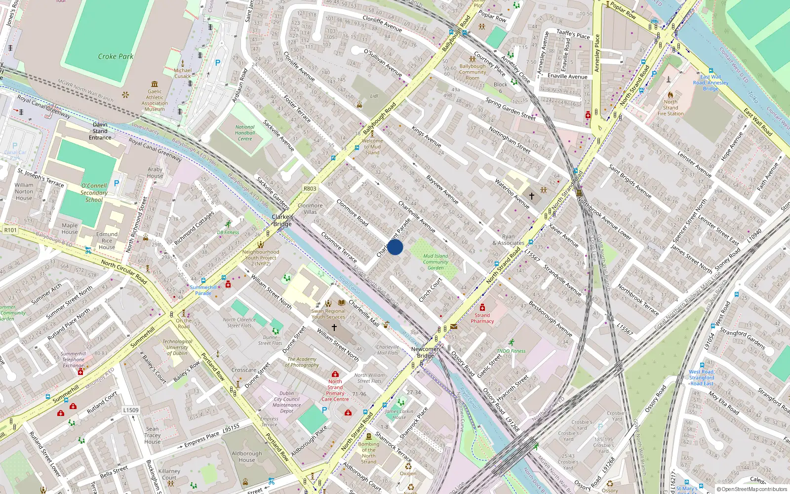 Overhead map showing the location of 5 Charlemont Parade, Dublin 3