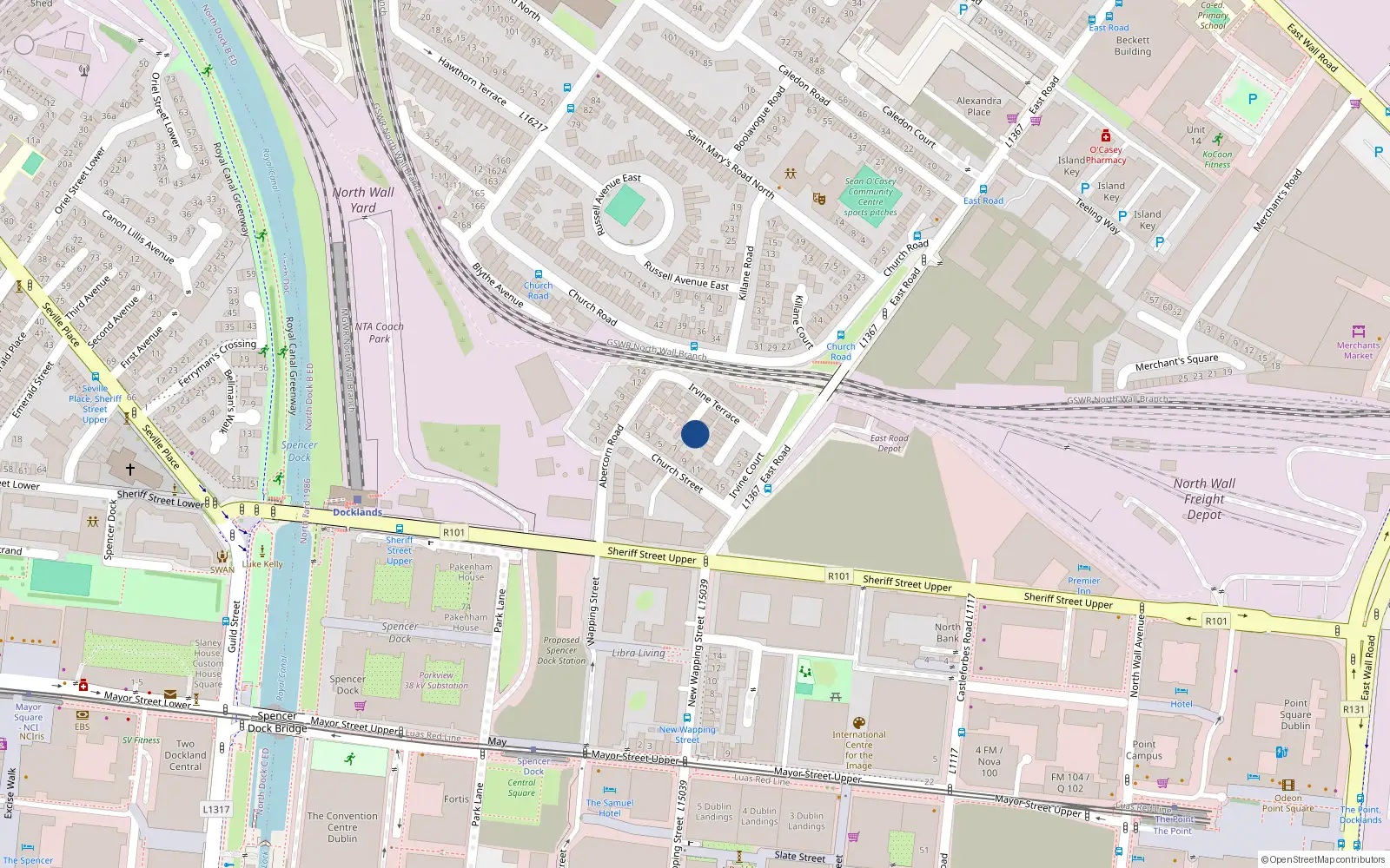 Overhead map showing the location of 5 Church Place, East Wall, Dublin 3, D03 T218