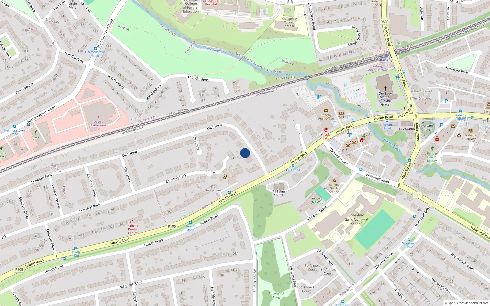 Overhead map showing the location of 5 Cill Eanna, Dublin 5